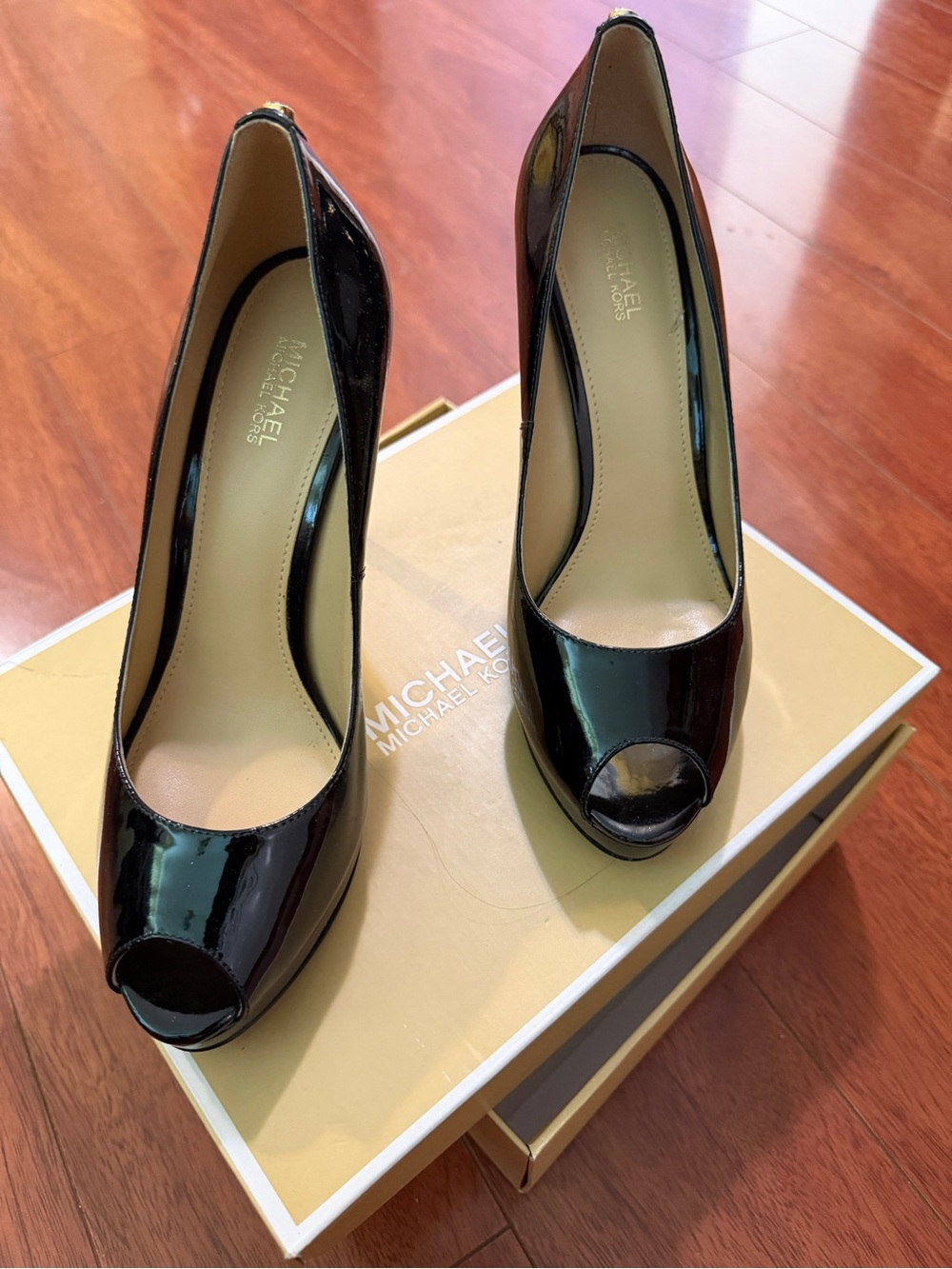 MICHAEL Michael Kors Black Patent Peep-Toe Heels